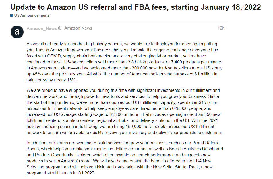 亚马逊FBA配送费上涨