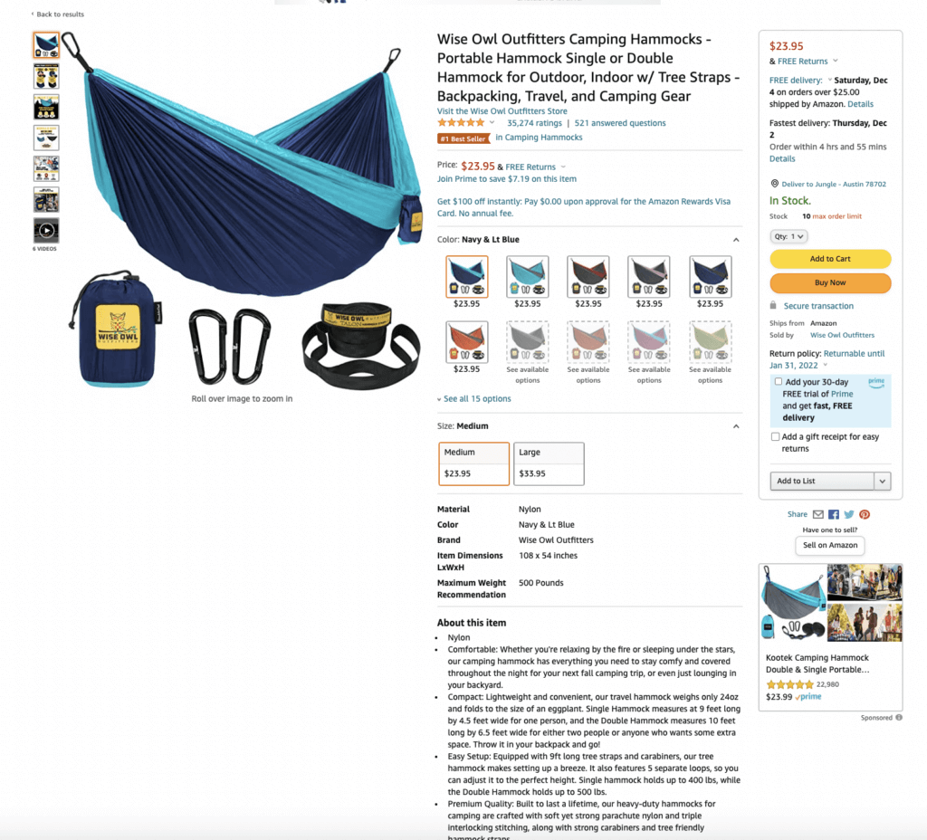 经过优化的亚马逊 (amazon) 产品详情页面的示例